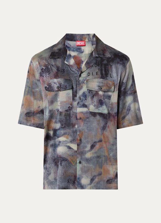 Diesel S-Brack-DMBN overhemd met print - voorkant 3 donkerblauw