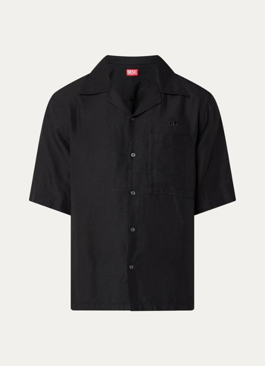 Diesel S-Brack regular fit overhemd in linnenblend met borstzak - voorkant zwart