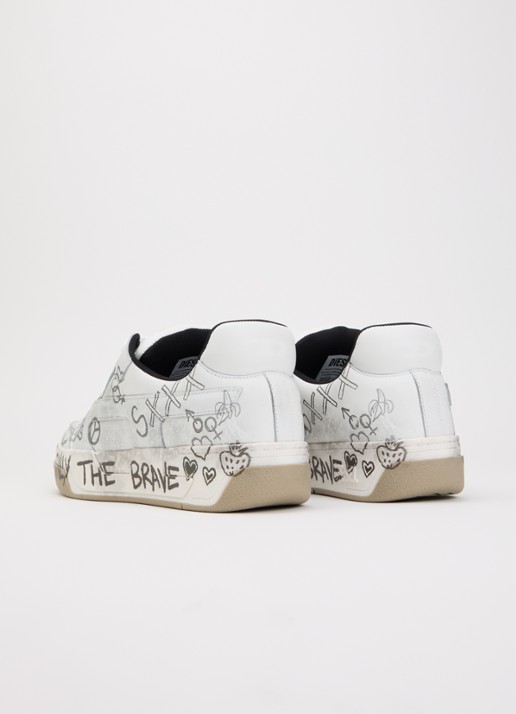 Diesel S-D-Ollie sneaker van leer met print - achterkant 4 wit