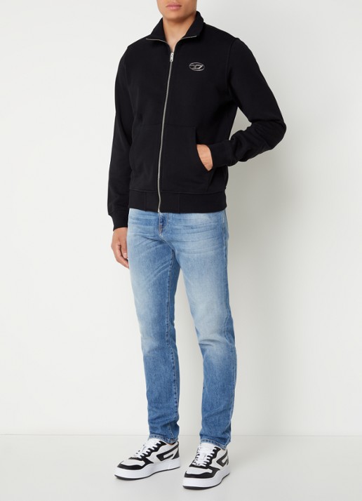 Diesel S-Ginni sweatvest met steekzakken en logo - voorkant 3 zwart