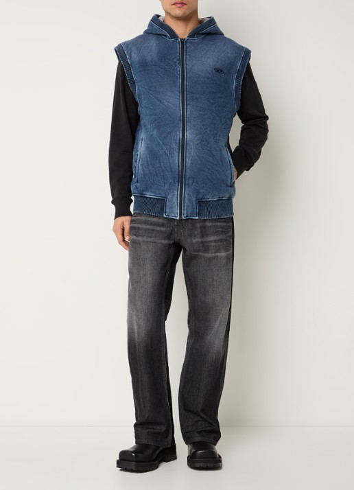 Diesel S-Hakel bodywarmer met capuchon en logo - voorkant 4 indigo
