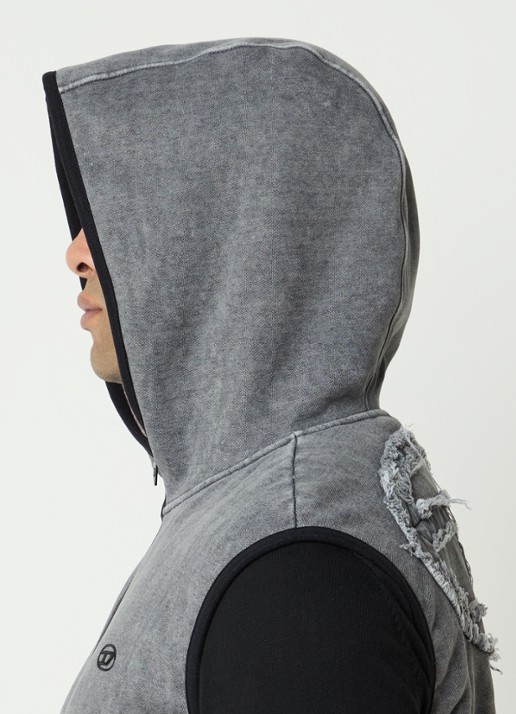 Diesel S-haky gilet met capuchon en logo - detail 4 grijs