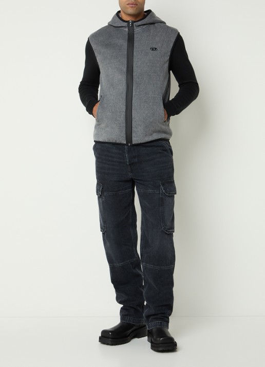 Diesel S-haky gilet met capuchon en logo - voorkant 2 grijs