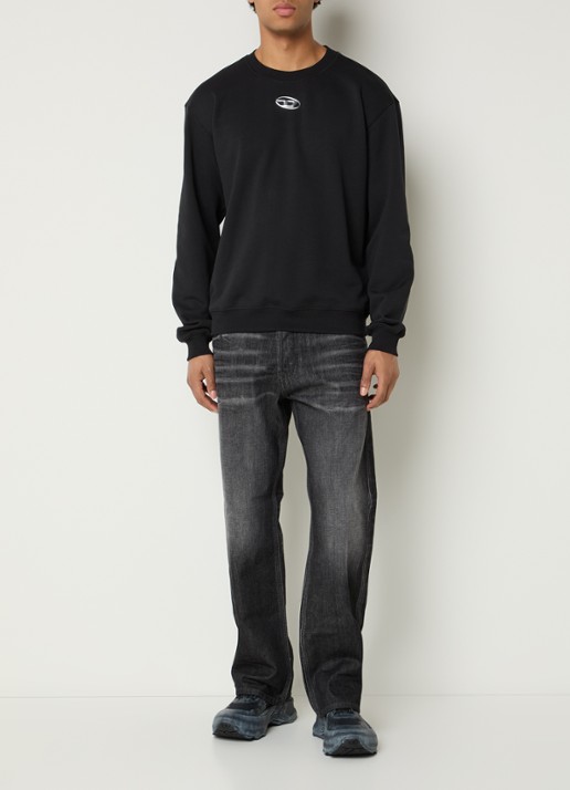 Diesel S-Norm-Iod sweater met logo - voorkant 4 zwart
