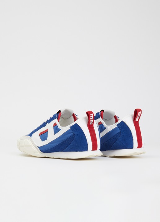 Diesel S-Pagodha Low sneaker van suède met leren details - achterkant 2 blauw