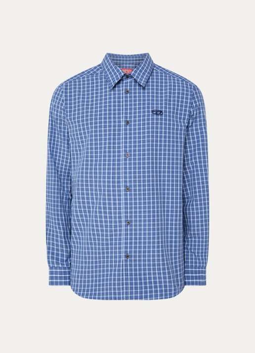 Diesel S-Simply-Dlbv regular fit overhemd met ruitdessin - voorkant blauw