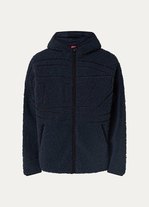 Diesel S-Zat teddy jack met logo en steekzakken - voorkant donkerblauw