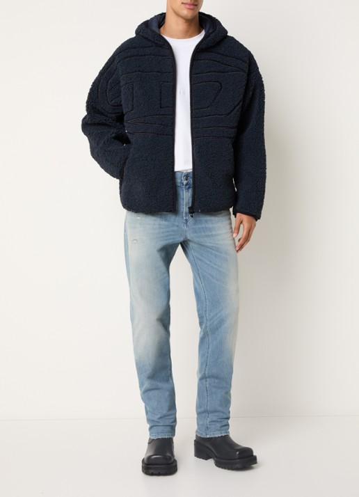 Diesel S-Zat teddy jack met logo en steekzakken - voorkant 2 donkerblauw