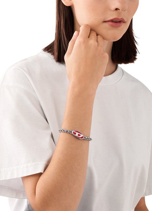 Diesel Schakelarmband met logo DX1445040 - detail 4 zilver