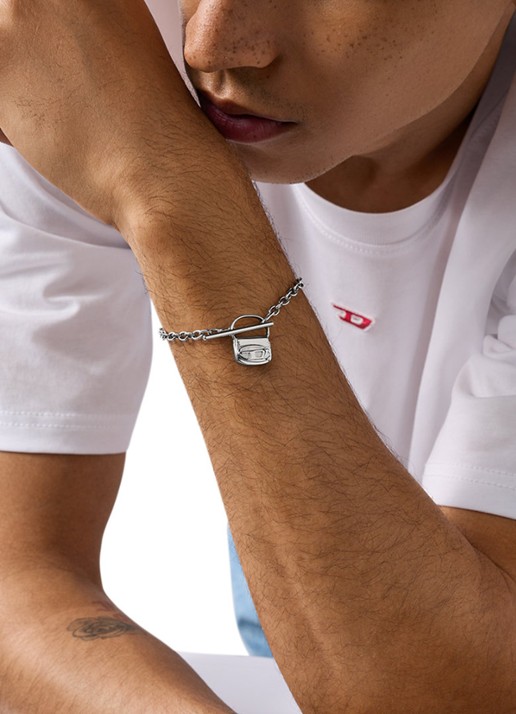 Diesel Schakelarmband met logo DX1592040 - detail 5 zilver