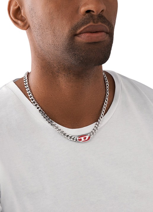 Diesel Schakelketting met logo DX1446040 - voorkant 2 zilver