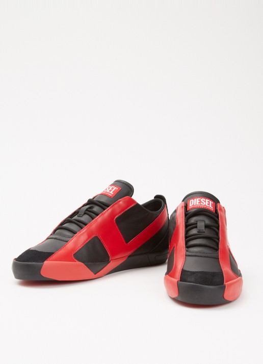 Diesel Slante-D Low sneaker van leer met logo - detail rood
