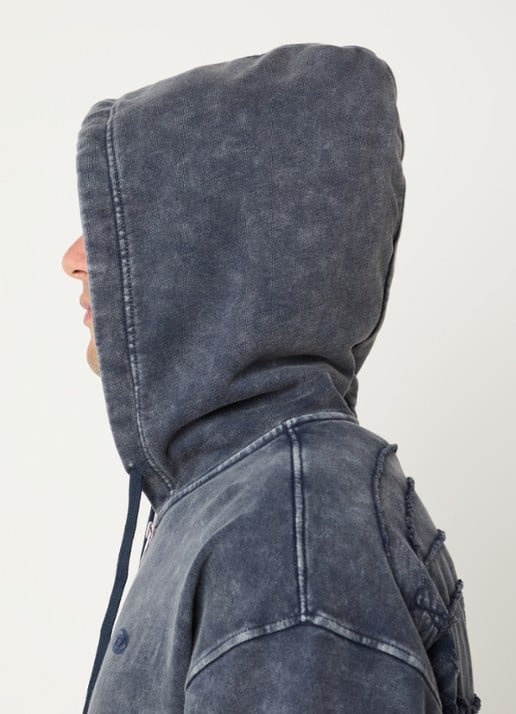 Diesel Sweatvest met capuchon en verwassen afwerking - detail 4 donkerblauw