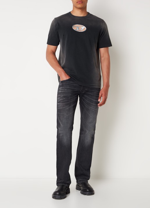 Diesel T-Adjust T-shirt met logo en opengewerkt detail - voorkant 3 antraciet