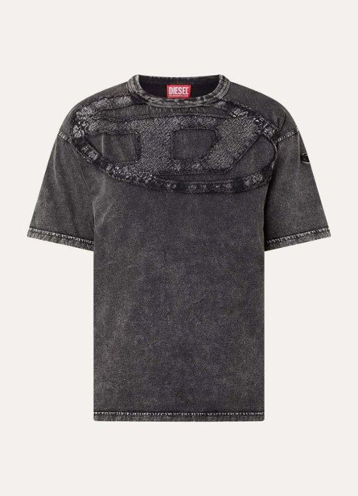 Diesel T-Box-Den T-shirt met borduring - voorkant 2 antraciet