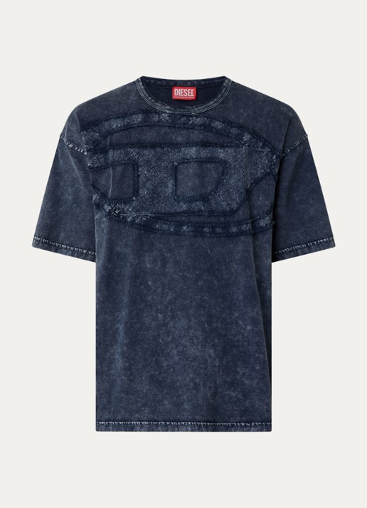 Diesel T-Boxt-Den T-shirt met logoborduring - voorkant donkerblauw