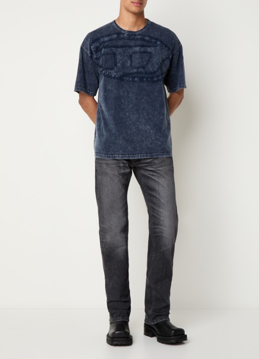Diesel T-Boxt-Den T-shirt met logoborduring - voorkant 2 donkerblauw