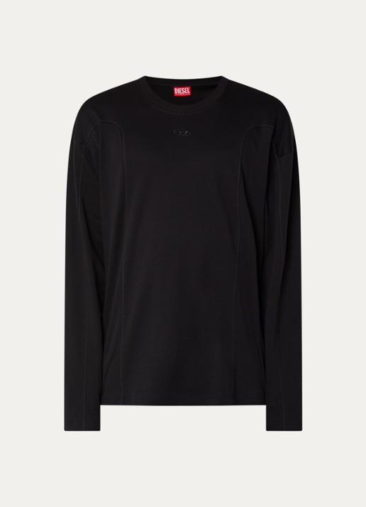 Diesel T-Boxt longsleeve met logoborduring - voorkant 2 zwart