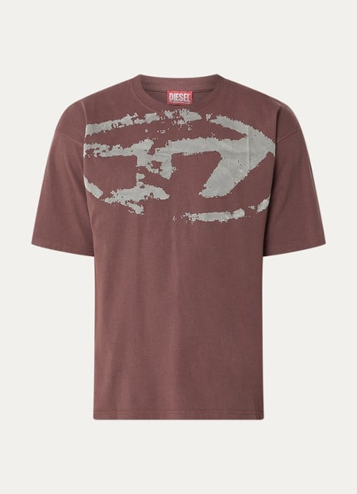 Diesel T-Boxt-N14 T-shirt met flock logoprint - voorkant 2 bruin