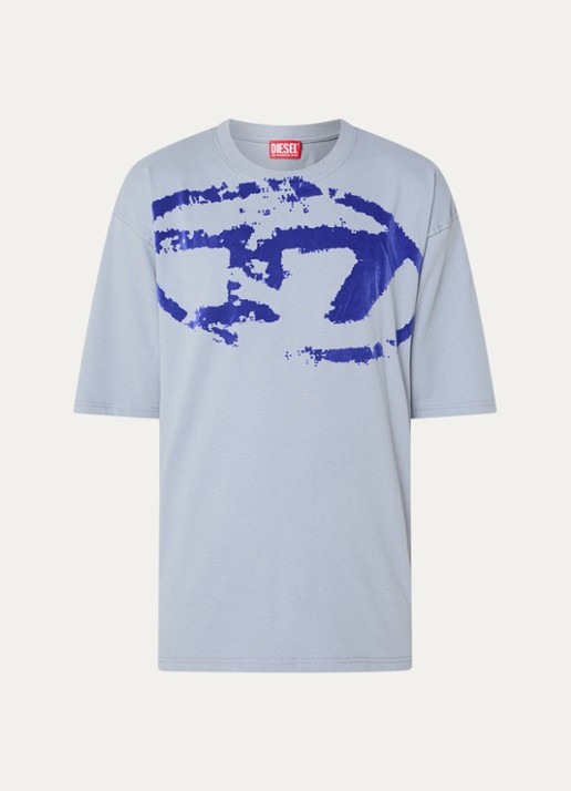 Diesel T-BoxT-N14 T-shirt met flock logoprint - voorkant 2 blauwgrijs