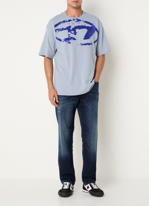 Diesel T-BoxT-N14 T-shirt met flock logoprint - voorkant 3 blauwgrijs