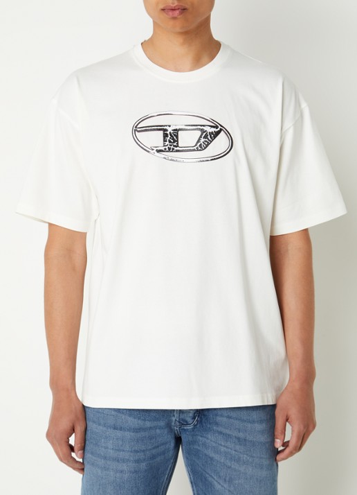 Diesel T-Boxt-Q22 T-shirt met logoprint - detail 4 gebroken wit