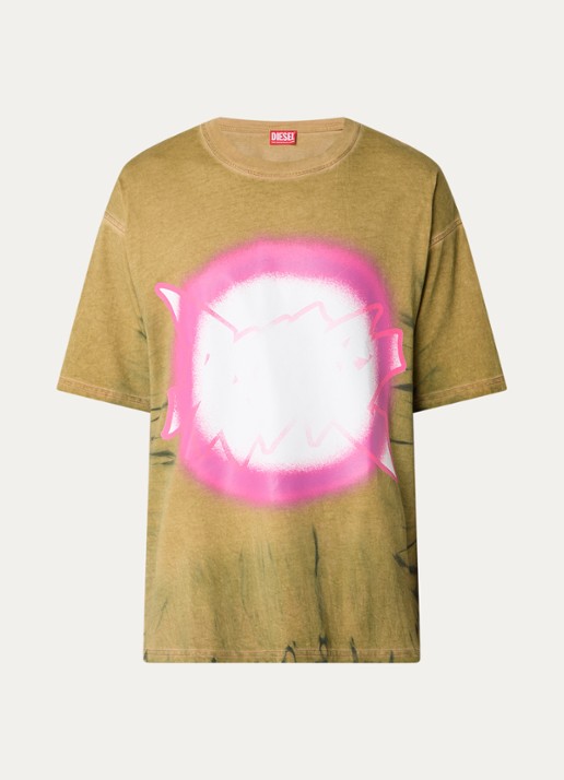 Diesel T-boxt T-shirt met print - voorkant 2 mosterd