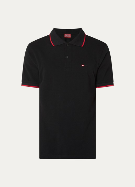 Diesel T-Ferry regular fit polo met logoborduring - voorkant zwart