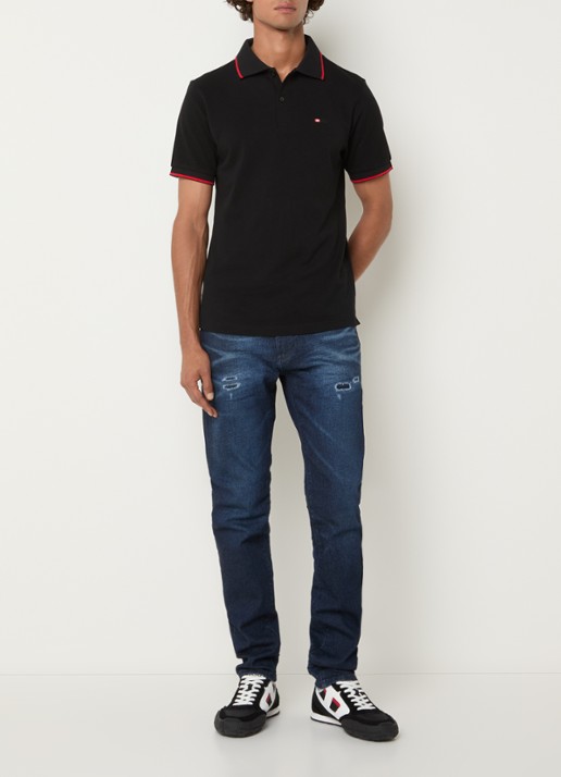 Diesel T-Ferry regular fit polo met logoborduring - voorkant 2 zwart