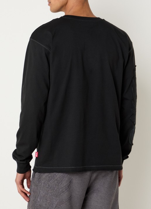 Diesel T-Norm-AA3 longsleeve met print en patchwork - achterkant antraciet