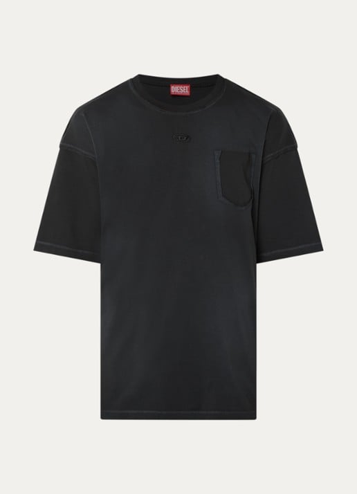 Diesel T-Pock T-shirt met logoborduring - voorkant 3 zwart