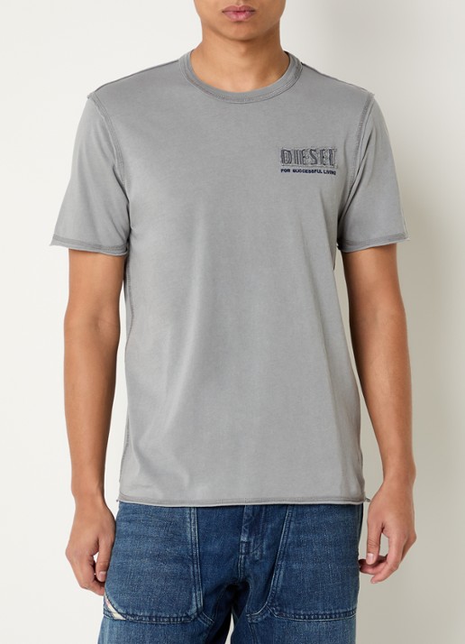 Diesel T-Rawjust-V1 T-shirt met logo en destroyed afwerking