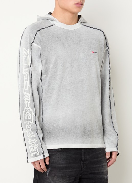 Diesel T-riven longsleeve T-shirt met capuchon