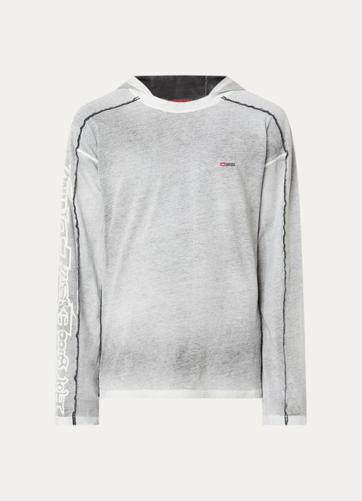 Diesel T-riven longsleeve T-shirt met capuchon - voorkant 4 grijsmele