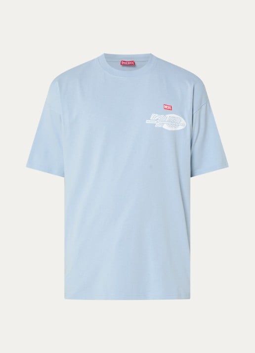 Diesel T-shirt met front- en backprint - voorkant lichtblauw