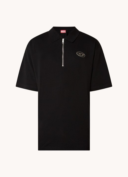 Diesel T-Vor-Od regular fit polo met halve rits en logo - voorkant 3 zwart