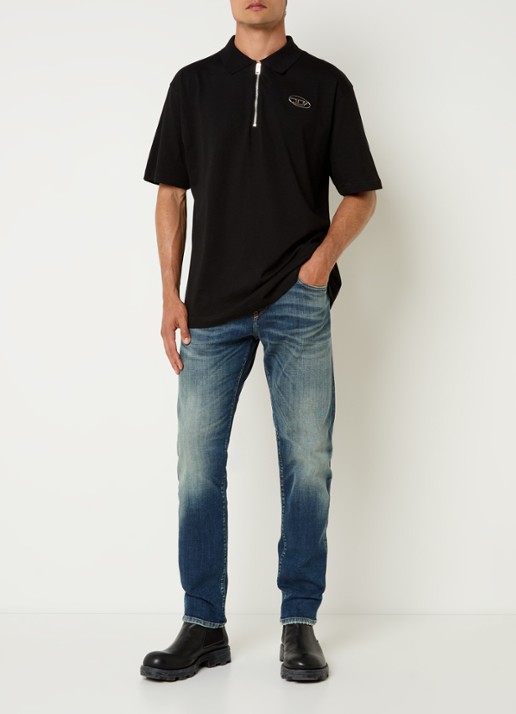 Diesel T-Vor-Od regular fit polo met halve rits en logo - voorkant 4 zwart