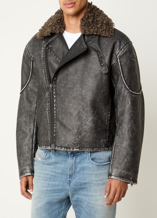 Diesel W-Alex lammy coat van imitatieleer met afneembare kraag van imitatiebont