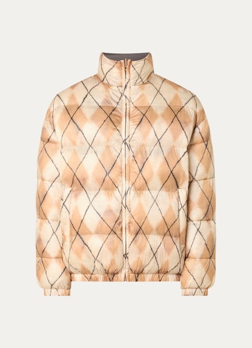Diesel W-Bourb-Dlck reversible puffer jack met ruitdessin - voorkant zand