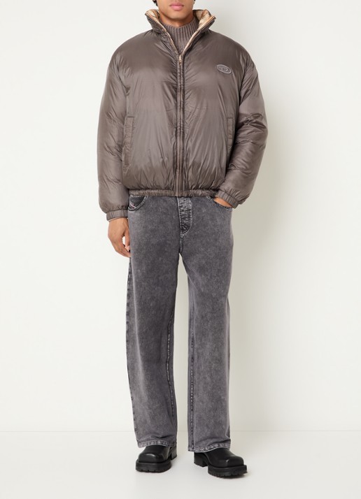 Diesel W-Bourb-Dlck reversible puffer jack met ruitdessin - voorkant 2 zand