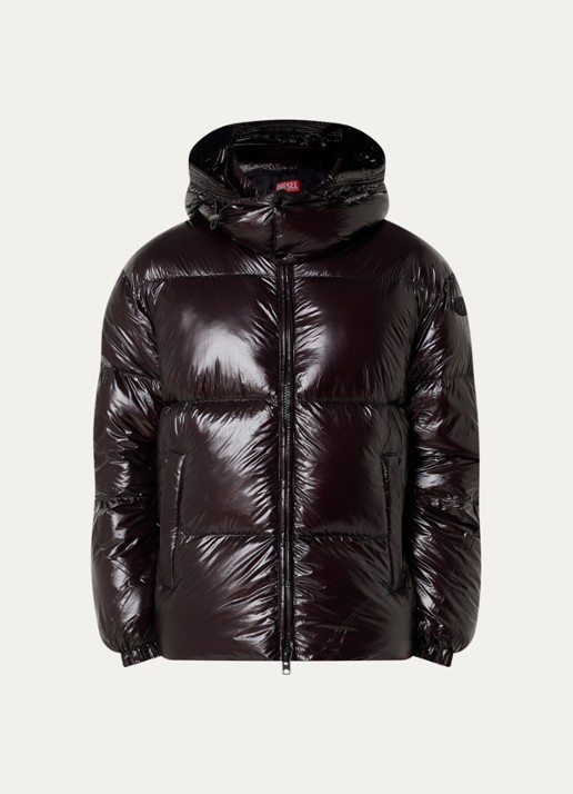 Diesel W-ROLFYS-WRD-BKCP puffer jack met donsvulling en glanzende finish - voorkant 3 zwart