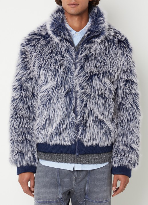 Diesel W-Victor jack van imitatiebont - detail donkerblauw