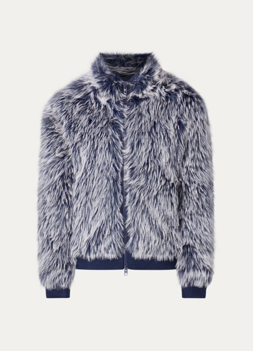 Diesel W-Victor jack van imitatiebont - voorkant 3 donkerblauw