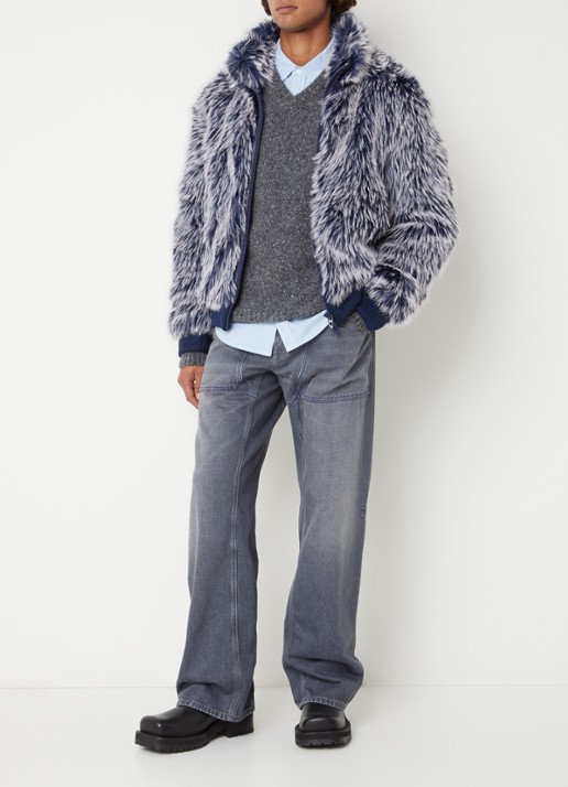 Diesel W-Victor jack van imitatiebont - voorkant 4 donkerblauw