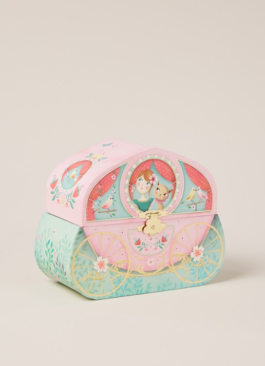 Djeco Koets sieraden muziekdoosje  - voorkant 3 roze