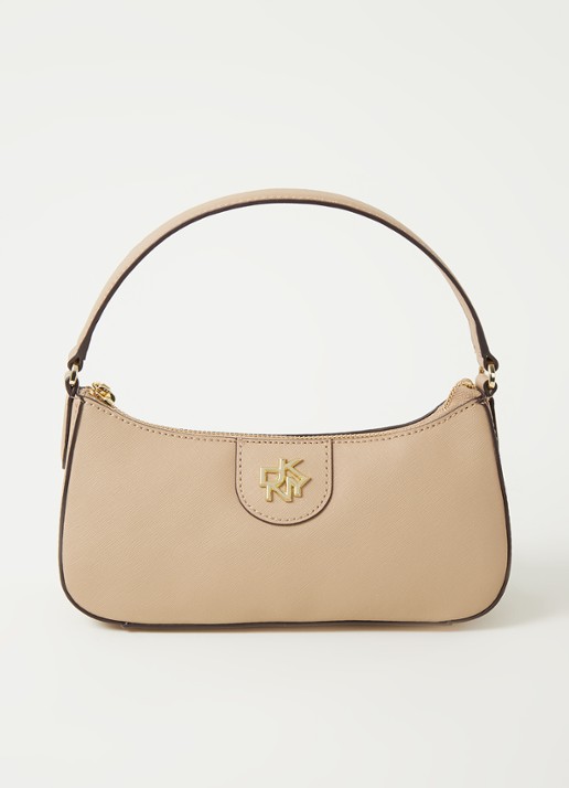DKNY Carol schoudertas van leer - voorkant 2 donkerbeige