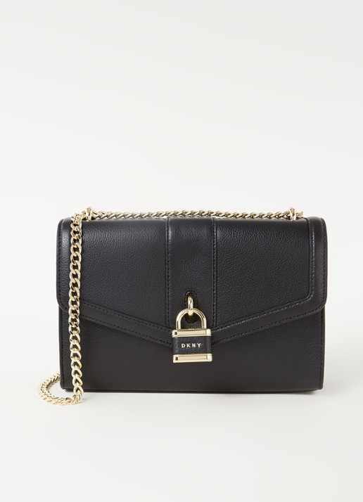 DKNY Pebble schoudertas van leer - voorkant 4 zwart