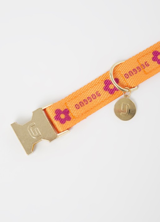 DOGGUO Flower collar M halsband voor honden 36 x 52 cm - voorkant 7 oranje