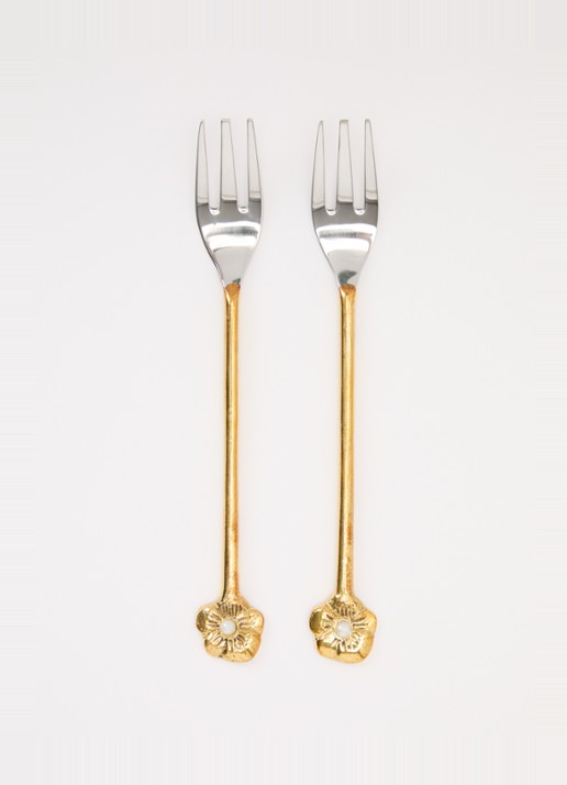 Doing Goods Zoey Flower gebaksvork set van 2 - voorkant 2 goud