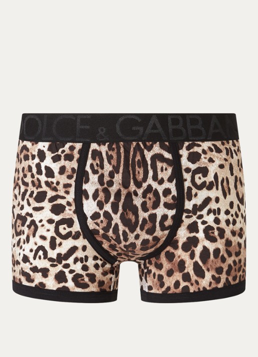 Dolce & Gabbana Boxershort met panterprint en logoband - voorkant 2 lichtbruin